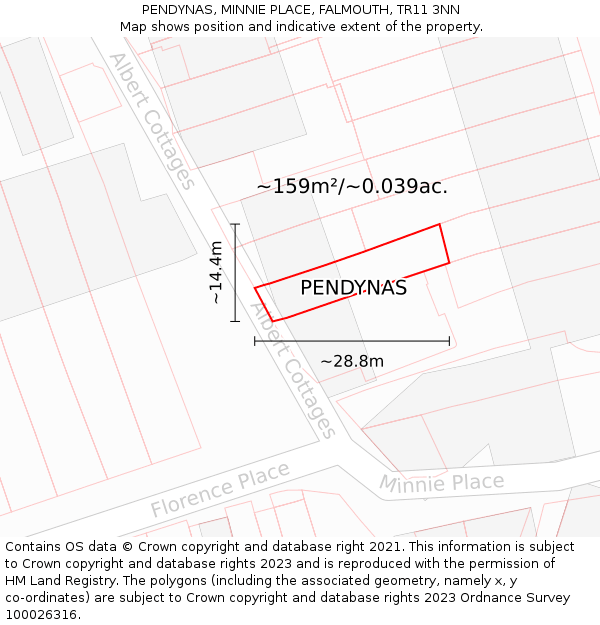 PENDYNAS, MINNIE PLACE, FALMOUTH, TR11 3NN: Plot and title map