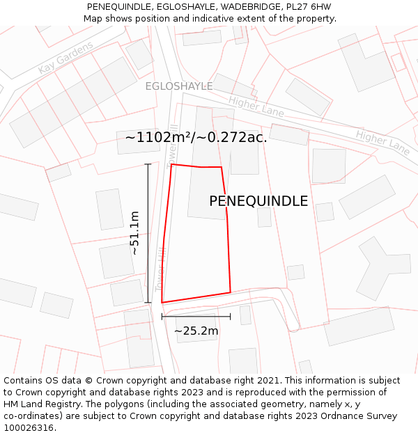 PENEQUINDLE, EGLOSHAYLE, WADEBRIDGE, PL27 6HW: Plot and title map