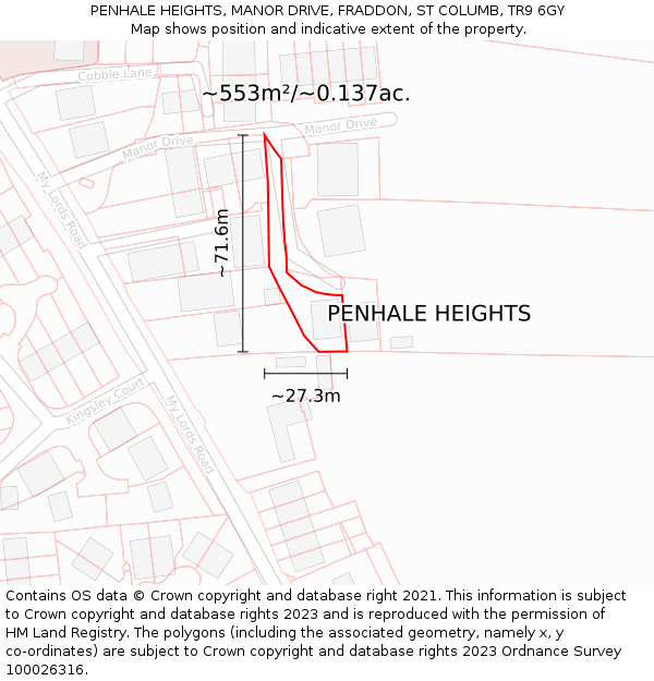 PENHALE HEIGHTS, MANOR DRIVE, FRADDON, ST COLUMB, TR9 6GY: Plot and title map