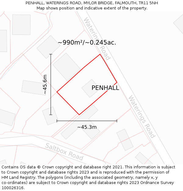 PENHALL, WATERINGS ROAD, MYLOR BRIDGE, FALMOUTH, TR11 5NH: Plot and title map