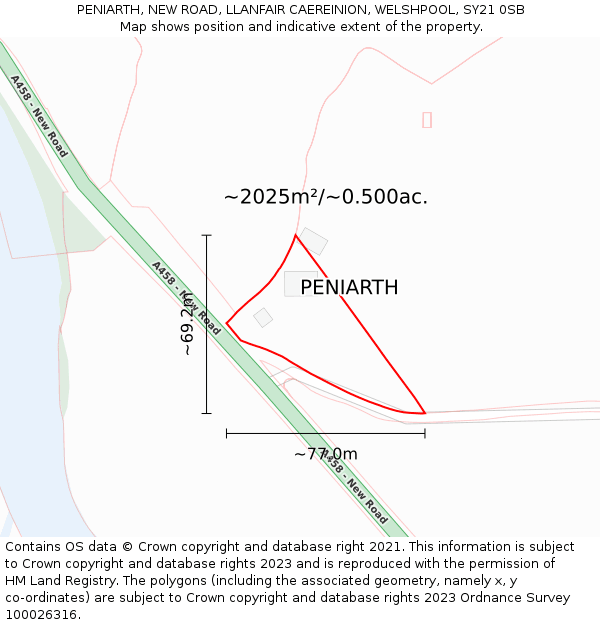 PENIARTH, NEW ROAD, LLANFAIR CAEREINION, WELSHPOOL, SY21 0SB: Plot and title map