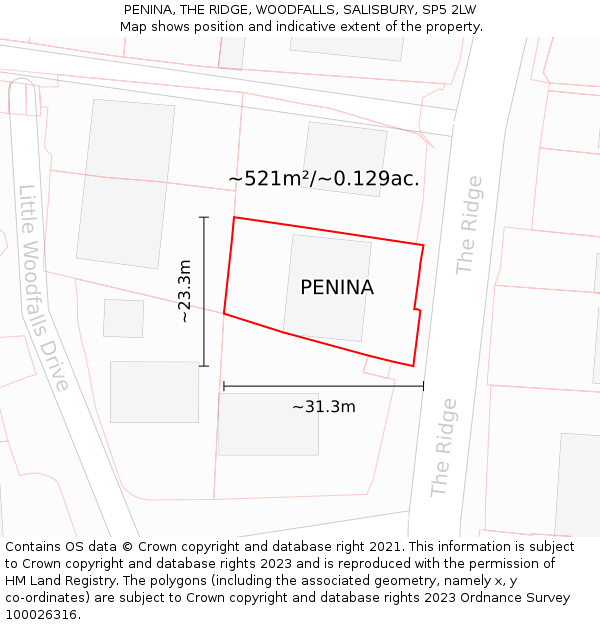 PENINA, THE RIDGE, WOODFALLS, SALISBURY, SP5 2LW: Plot and title map