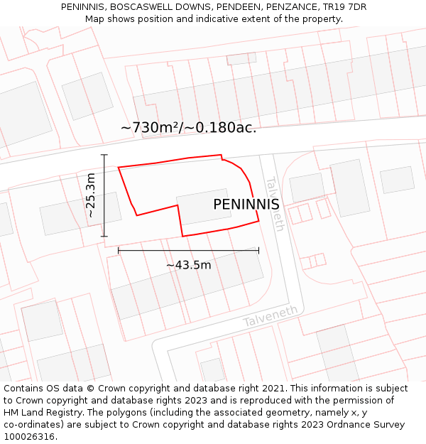 PENINNIS, BOSCASWELL DOWNS, PENDEEN, PENZANCE, TR19 7DR: Plot and title map