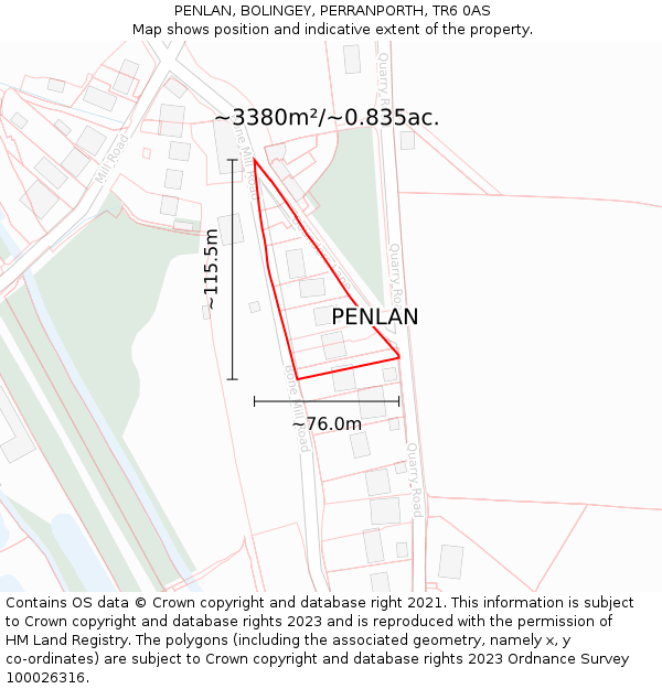 PENLAN, BOLINGEY, PERRANPORTH, TR6 0AS: Plot and title map