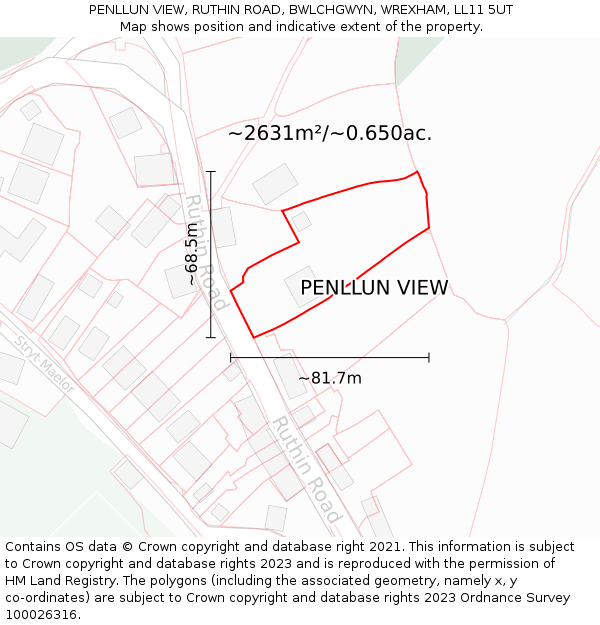 PENLLUN VIEW, RUTHIN ROAD, BWLCHGWYN, WREXHAM, LL11 5UT: Plot and title map