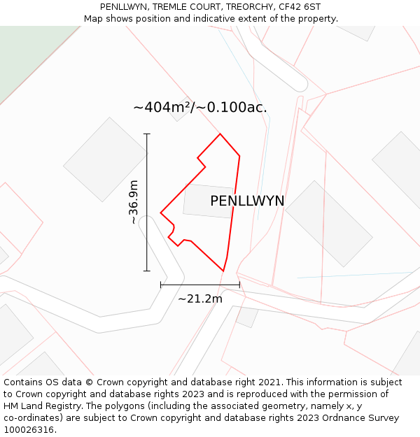 PENLLWYN, TREMLE COURT, TREORCHY, CF42 6ST: Plot and title map