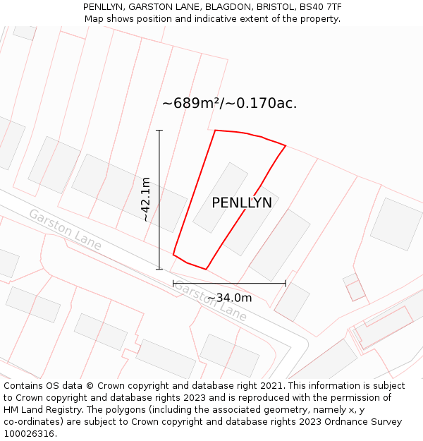 PENLLYN, GARSTON LANE, BLAGDON, BRISTOL, BS40 7TF: Plot and title map