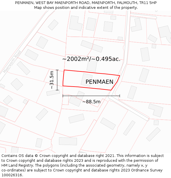 PENMAEN, WEST BAY MAENPORTH ROAD, MAENPORTH, FALMOUTH, TR11 5HP: Plot and title map