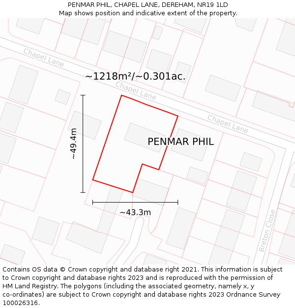 PENMAR PHIL, CHAPEL LANE, DEREHAM, NR19 1LD: Plot and title map