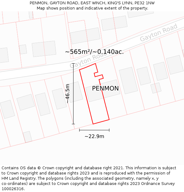 PENMON, GAYTON ROAD, EAST WINCH, KING'S LYNN, PE32 1NW: Plot and title map