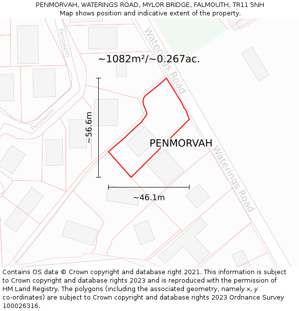 PENMORVAH, WATERINGS ROAD, MYLOR BRIDGE, FALMOUTH, TR11 5NH: Plot and title map