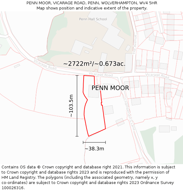 PENN MOOR, VICARAGE ROAD, PENN, WOLVERHAMPTON, WV4 5HR: Plot and title map