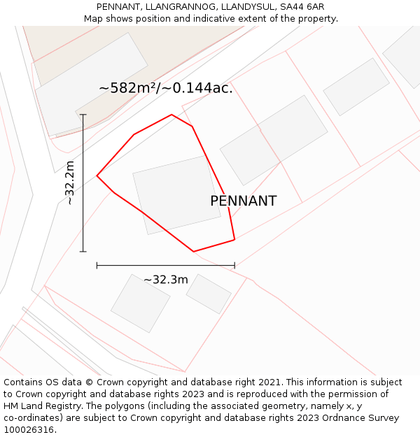 PENNANT, LLANGRANNOG, LLANDYSUL, SA44 6AR: Plot and title map