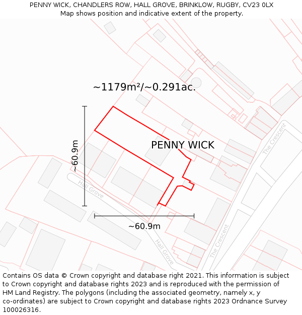 PENNY WICK, CHANDLERS ROW, HALL GROVE, BRINKLOW, RUGBY, CV23 0LX: Plot and title map