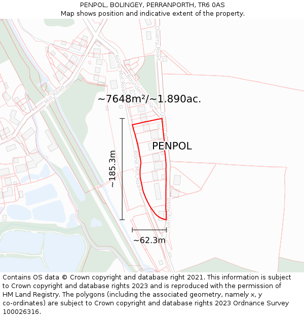 PENPOL, BOLINGEY, PERRANPORTH, TR6 0AS: Plot and title map