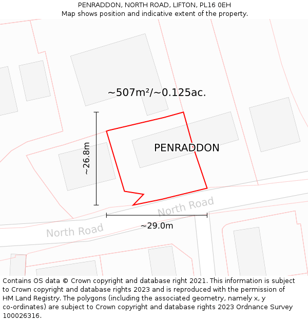 PENRADDON, NORTH ROAD, LIFTON, PL16 0EH: Plot and title map