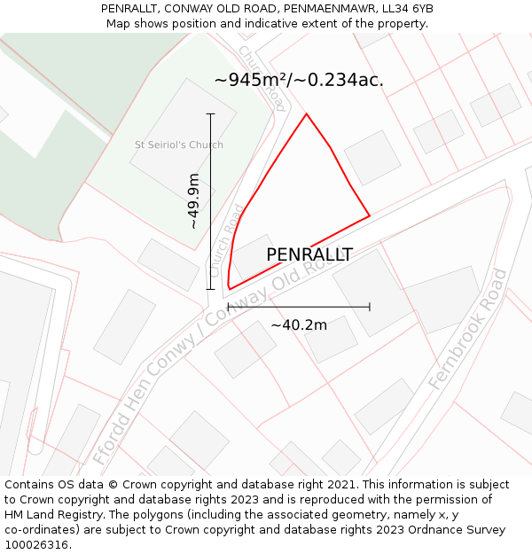 PENRALLT, CONWAY OLD ROAD, PENMAENMAWR, LL34 6YB: Plot and title map