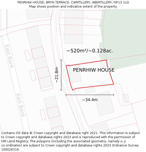 PENRHIW HOUSE, BRYN TERRACE, CWMTILLERY, ABERTILLERY, NP13 1LG: Plot and title map