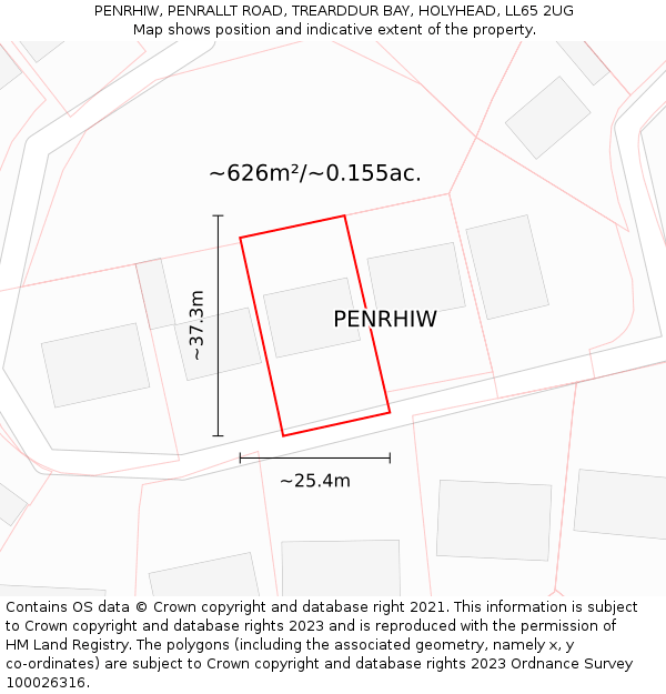 PENRHIW, PENRALLT ROAD, TREARDDUR BAY, HOLYHEAD, LL65 2UG: Plot and title map