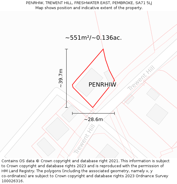 PENRHIW, TREWENT HILL, FRESHWATER EAST, PEMBROKE, SA71 5LJ: Plot and title map