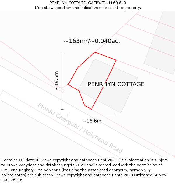 PENRHYN COTTAGE, GAERWEN, LL60 6LB: Plot and title map