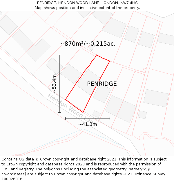 PENRIDGE, HENDON WOOD LANE, LONDON, NW7 4HS: Plot and title map