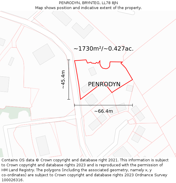 PENRODYN, BRYNTEG, LL78 8JN: Plot and title map