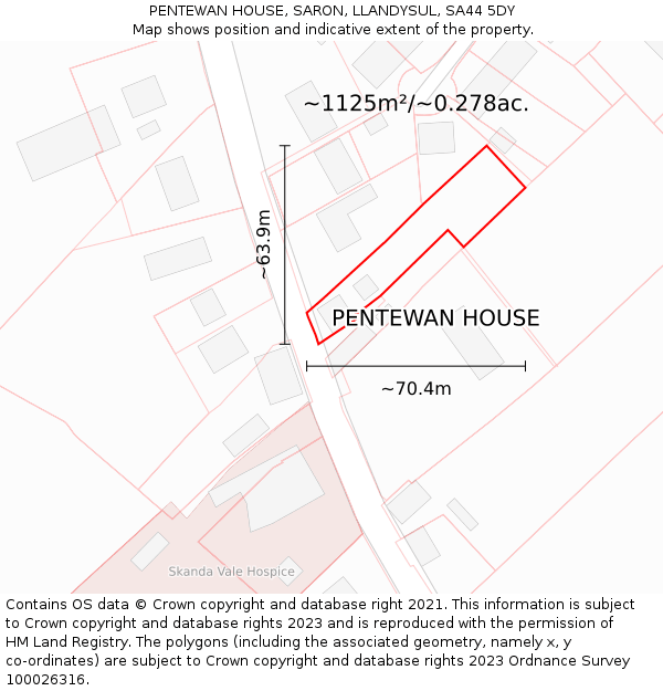 PENTEWAN HOUSE, SARON, LLANDYSUL, SA44 5DY: Plot and title map