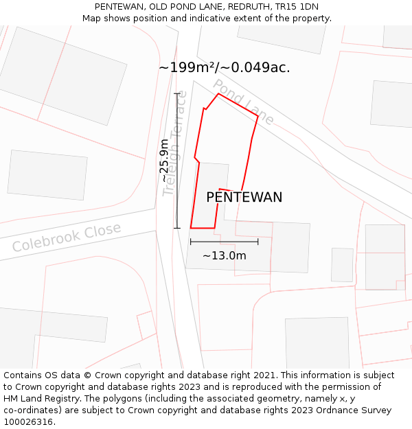 PENTEWAN, OLD POND LANE, REDRUTH, TR15 1DN: Plot and title map