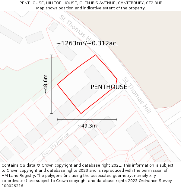 PENTHOUSE, HILLTOP HOUSE, GLEN IRIS AVENUE, CANTERBURY, CT2 8HP: Plot and title map