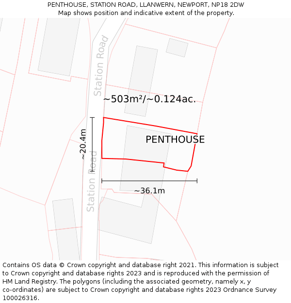 PENTHOUSE, STATION ROAD, LLANWERN, NEWPORT, NP18 2DW: Plot and title map