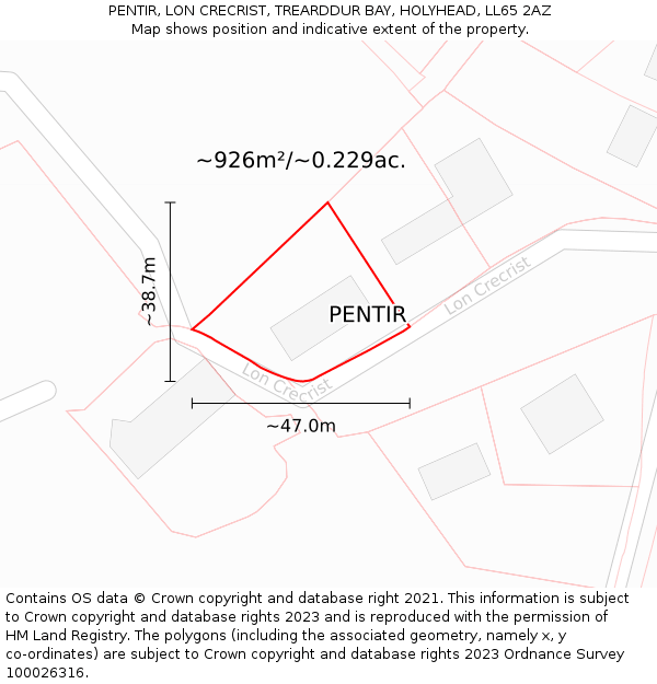 PENTIR, LON CRECRIST, TREARDDUR BAY, HOLYHEAD, LL65 2AZ: Plot and title map