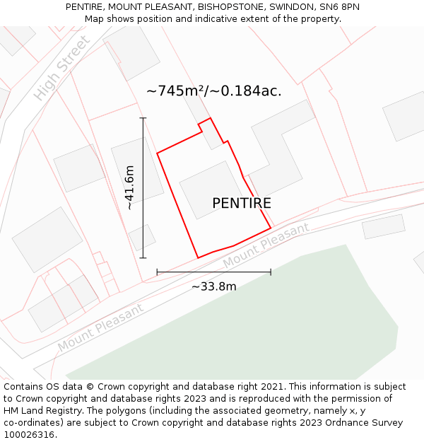 PENTIRE, MOUNT PLEASANT, BISHOPSTONE, SWINDON, SN6 8PN: Plot and title map