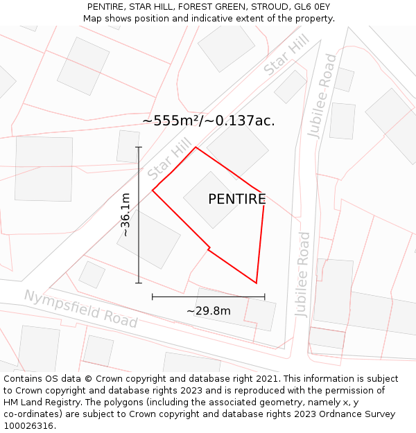 PENTIRE, STAR HILL, FOREST GREEN, STROUD, GL6 0EY: Plot and title map