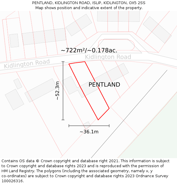 PENTLAND, KIDLINGTON ROAD, ISLIP, KIDLINGTON, OX5 2SS: Plot and title map