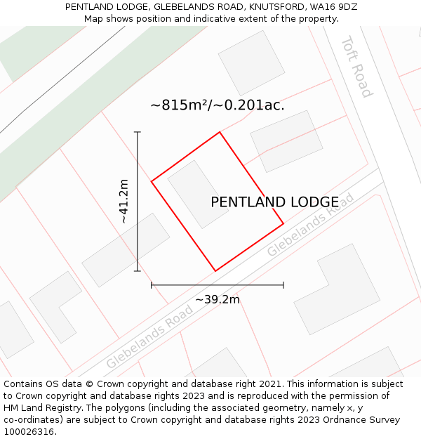 PENTLAND LODGE, GLEBELANDS ROAD, KNUTSFORD, WA16 9DZ: Plot and title map