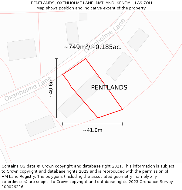 PENTLANDS, OXENHOLME LANE, NATLAND, KENDAL, LA9 7QH: Plot and title map