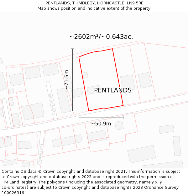 PENTLANDS, THIMBLEBY, HORNCASTLE, LN9 5RE: Plot and title map