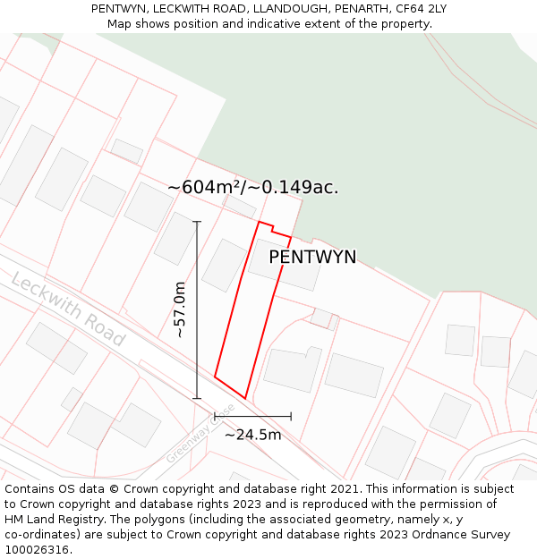 PENTWYN, LECKWITH ROAD, LLANDOUGH, PENARTH, CF64 2LY: Plot and title map