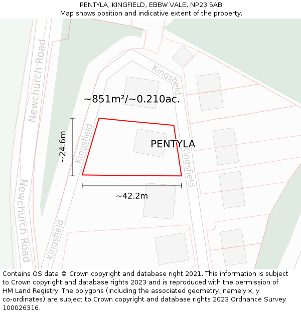 PENTYLA, KINGFIELD, EBBW VALE, NP23 5AB: Plot and title map