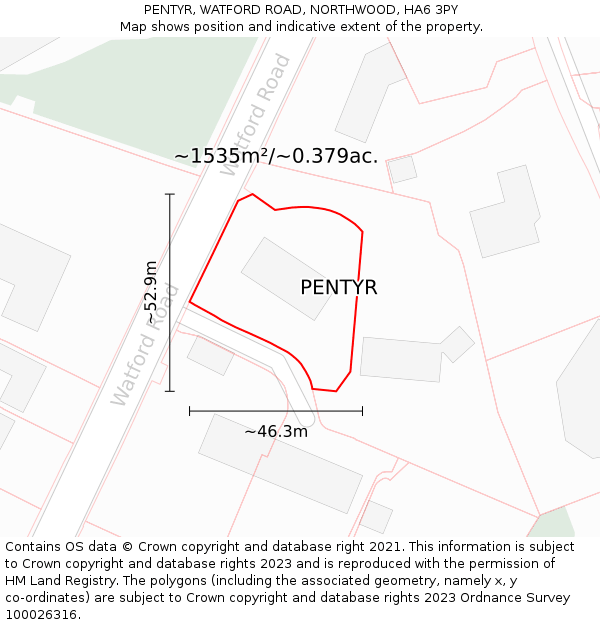 PENTYR, WATFORD ROAD, NORTHWOOD, HA6 3PY: Plot and title map