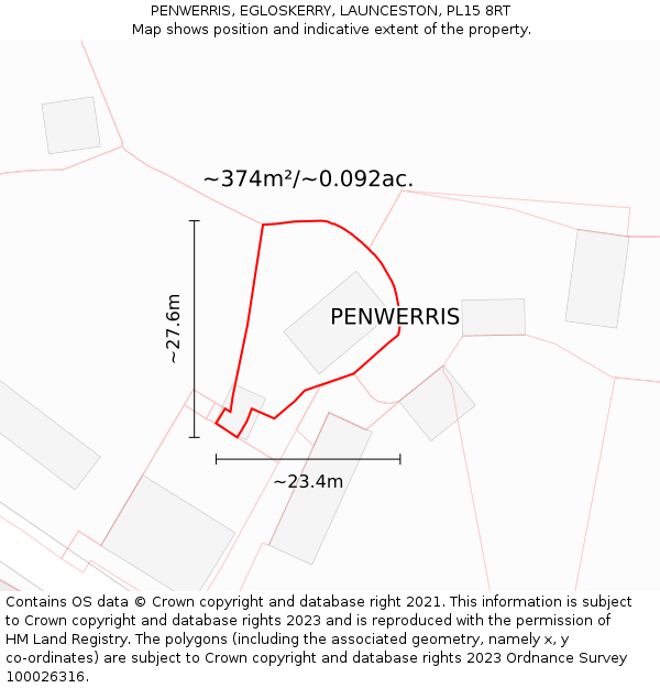 PENWERRIS, EGLOSKERRY, LAUNCESTON, PL15 8RT: Plot and title map