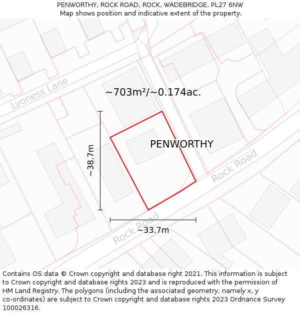 PENWORTHY, ROCK ROAD, ROCK, WADEBRIDGE, PL27 6NW: Plot and title map