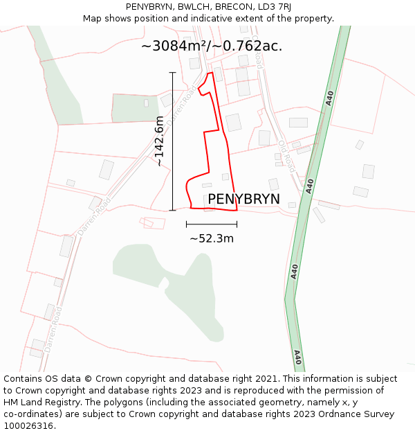 PENYBRYN, BWLCH, BRECON, LD3 7RJ: Plot and title map