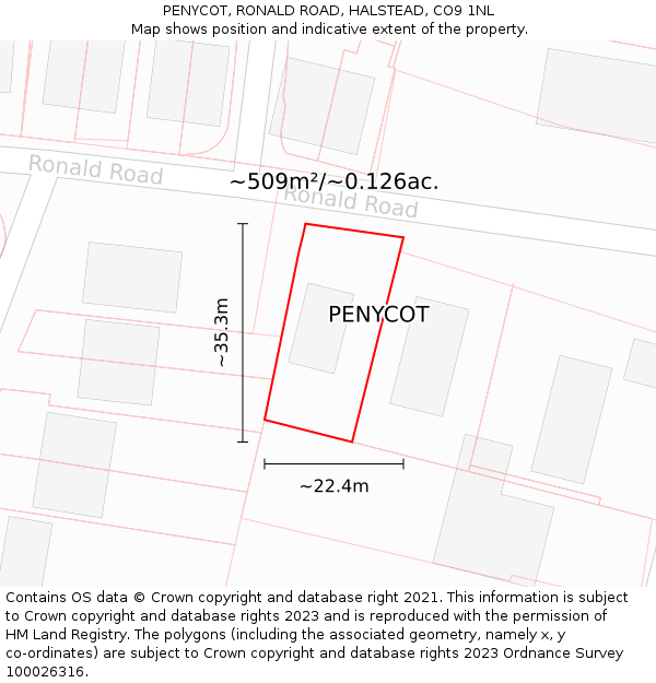 PENYCOT, RONALD ROAD, HALSTEAD, CO9 1NL: Plot and title map