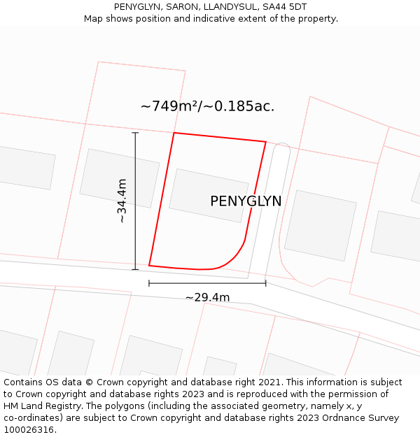 PENYGLYN, SARON, LLANDYSUL, SA44 5DT: Plot and title map