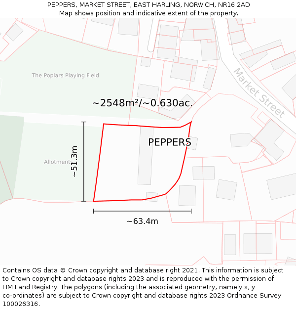 PEPPERS, MARKET STREET, EAST HARLING, NORWICH, NR16 2AD: Plot and title map