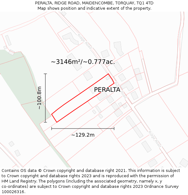 PERALTA, RIDGE ROAD, MAIDENCOMBE, TORQUAY, TQ1 4TD: Plot and title map