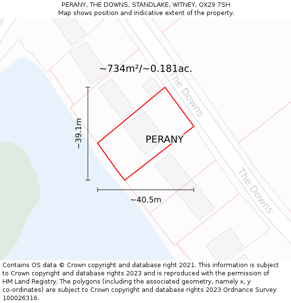 PERANY, THE DOWNS, STANDLAKE, WITNEY, OX29 7SH: Plot and title map