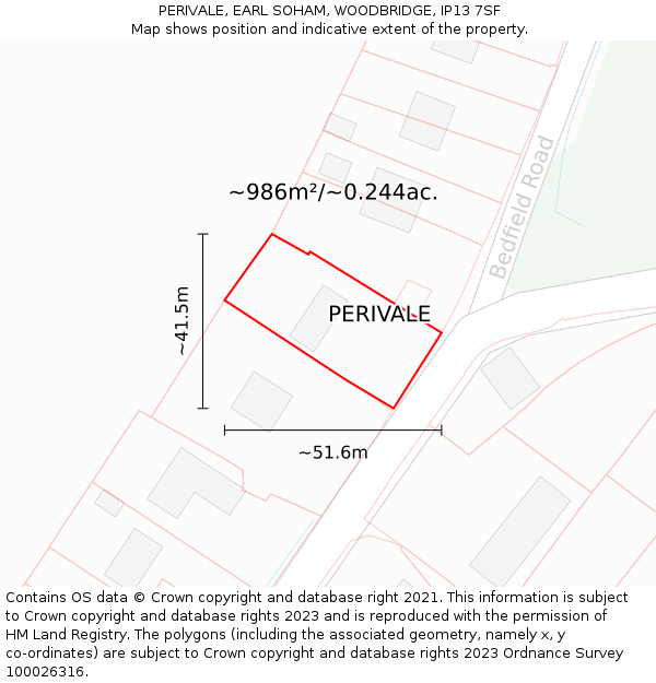 PERIVALE, EARL SOHAM, WOODBRIDGE, IP13 7SF: Plot and title map